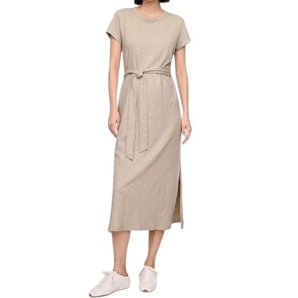 Gap Tan T‎ Shirt Dress S Belted Minimalist Everyday Capsule Wardrobe Basic Dress